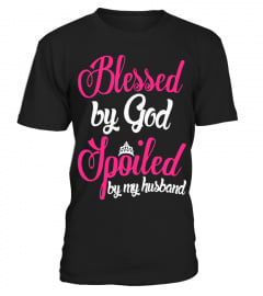 Blessed-by-God-spoiled-by-my-husband-T-shirt