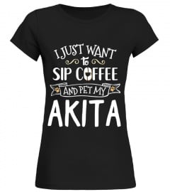 Akita T-Shirt Gift - Sip Coffee Pet My D