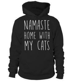 Funny Cute Yoga Pun Tee Namaste Home With My Cats Shirt