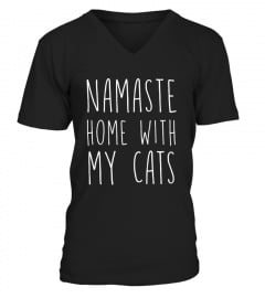 Funny Cute Yoga Pun Tee Namaste Home With My Cats Shirt