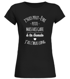 T-Shirt Drole Humour Femme Petite Taille : Je suis peut-être petite mais fais gaffe à ta gueulle j'ai le bras long !