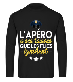 TSHIRT APÉRO ALCOOL HUMOUR DRÔLE POLICE - L'APÉRO A SES RAISONS QUE LES FLICS IGNORENT