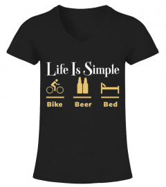 Cycling T Shirt - Life Is Simple - Bike - Beer - Bed