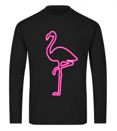 80s Retro Neon Sign Pink Flamingo Bird T-Shirt. 80's Gift