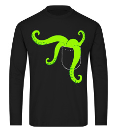 Green Alien Octopus Tentacles Faux Pocket T-Shirt Halloween