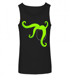 Green Alien Octopus Tentacles Faux Pocket T-Shirt Halloween