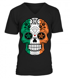 Irish Flag Sugar Skull with Roses T Shirt