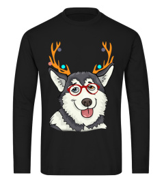 XMAS Funny Siberian Husky with Antlers C