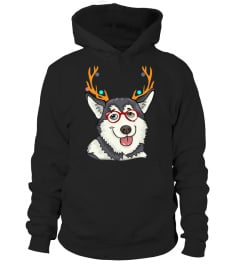 XMAS Funny Siberian Husky with Antlers C