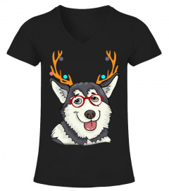 XMAS Funny Siberian Husky with Antlers C