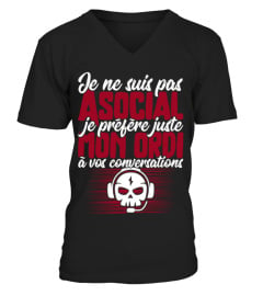 Pas asocial ordi t-shirt humour geek