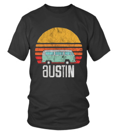 Austin, Texas - Vintage Hippie Van Road Trip T-Shirt