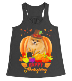 POMERANIAN HAPPY THANKSGIVING DOG T-SHIR