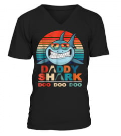 Retro Vintage Daddy Shark Tshirt Gift For Dad Mom1x537