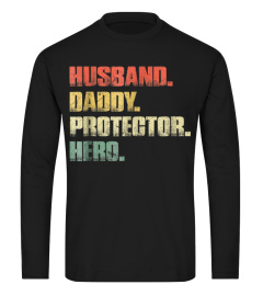 Best Mens Vintage Retro Husband daddy protector hero Tshirt father dad610 Tee
