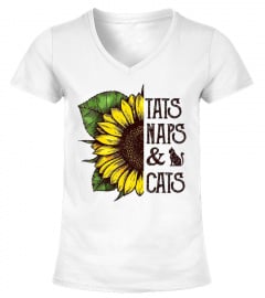 Tats naps And Cats Sunflower Tshirt - Funny Cat Lover Gift