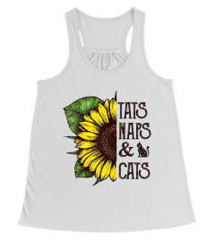 Tats naps And Cats Sunflower Tshirt - Funny Cat Lover Gift