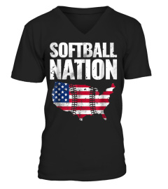 Funny Softball Nation Shirt Cute Gift Girl Mom Dad
