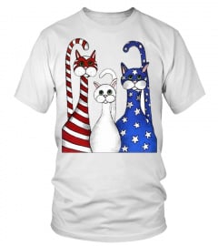 Red White Blue Cats Firework 4th Of July Cat Americat Patriotic USA American Flag Shirt