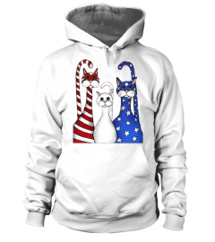 Red White Blue Cats Firework 4th Of July Cat Americat Patriotic USA American Flag Shirt