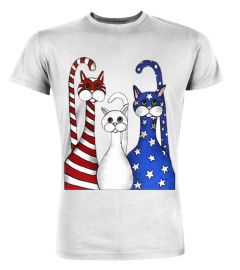 Red White Blue Cats Firework 4th Of July Cat Americat Patriotic USA American Flag Shirt