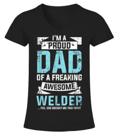 Mens Dad of Awesome Welder Daughter Tshirt Fathers Day