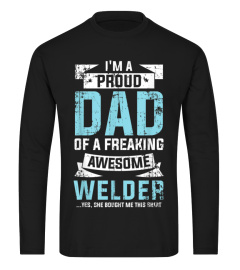 Mens Dad of Awesome Welder Daughter Tshirt Fathers Day