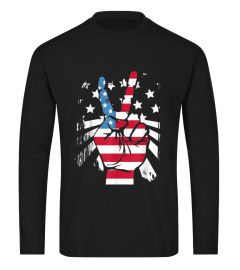 Fourth 4th of July Shirt American Flag Peace Sign Hand