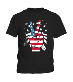 Fourth 4th of July Shirt American Flag Peace Sign Hand