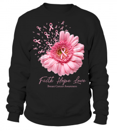Breast Cancer Faith Hope Love Daisy Pink Ribbon TShirt
