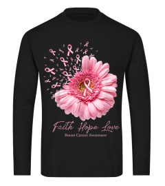 Breast Cancer Faith Hope Love Daisy Pink Ribbon TShirt