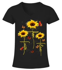 Faith Hope Love Sunflower Butterfly Shirt T-Shirt