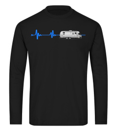 A Great Airstream tshirt with a blue neon heartbeat