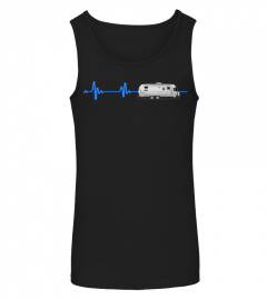 A Great Airstream tshirt with a blue neon heartbeat