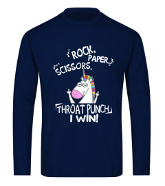 Rock paper scissors throat punch I win unicorn shirt