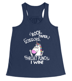 Rock paper scissors throat punch I win unicorn shirt
