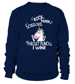 Rock paper scissors throat punch I win unicorn shirt