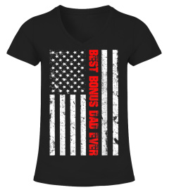 Mens Best Bonus Dad Ever American Flag Fathers Day 4th of July T-Shirt