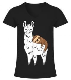 Funny Fluffy Animal Sloth Riding Llama T-Shirt