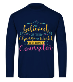 Womens Believed She Can Change The World School Counselor Shirt  V-Neck T-Shirt