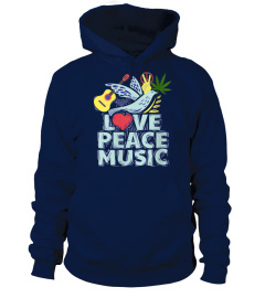 Womens Peace Love Music Shirt Hippie Hipster Festival Heart Guitar V-Neck T-Shirt