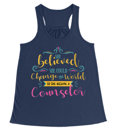 Womens Believed She Can Change The World School Counselor Shirt  V-Neck T-Shirt