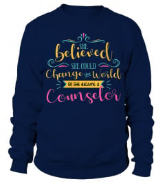 Womens Believed She Can Change The World School Counselor Shirt  V-Neck T-Shirt