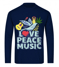 Womens Peace Love Music Shirt Hippie Hipster Festival Heart Guitar V-Neck T-Shirt