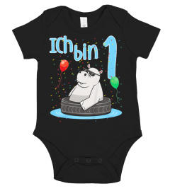 Kinder Erster 1. Geburtstag Nilpferd Baden Ich Bin Eins 1 Jahr T-Shirt