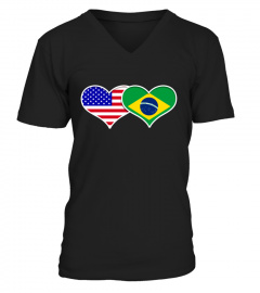 Brazil USA Flag T Shirt Heart Brazilian Americans Love Cute for Womens