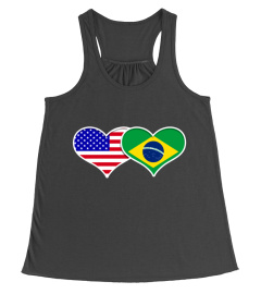 Brazil USA Flag T Shirt Heart Brazilian Americans Love Cute for Womens