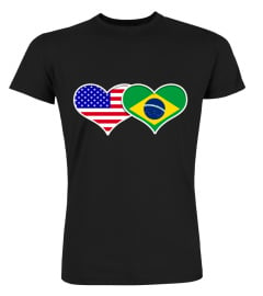 Brazil USA Flag T Shirt Heart Brazilian Americans Love Cute for Womens