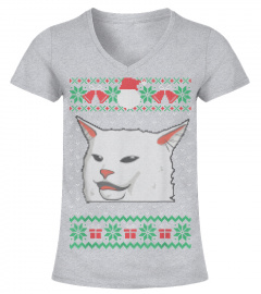 Cat Meme Woman Yelling At Table Dinner Ugly Christmas T-Shirt