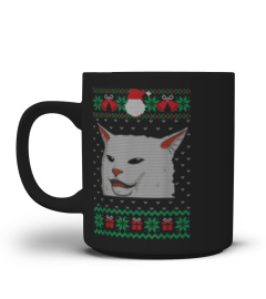 Cat Meme Woman Yelling At Table Dinner Ugly Christmas T-Shirt